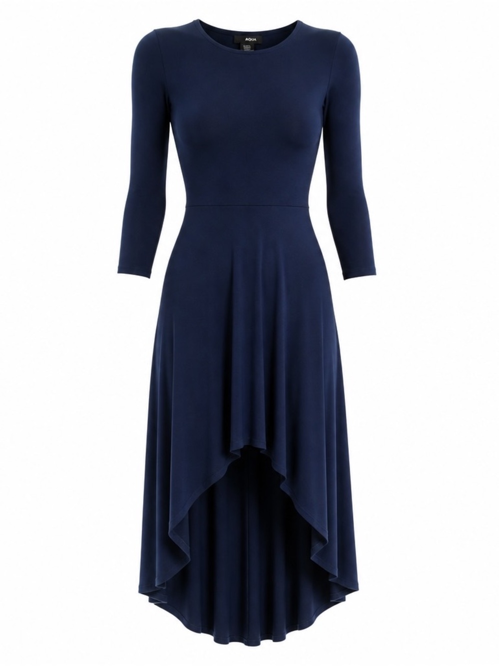 Aqua Navy Blue High-Low Fit & Flare Dress